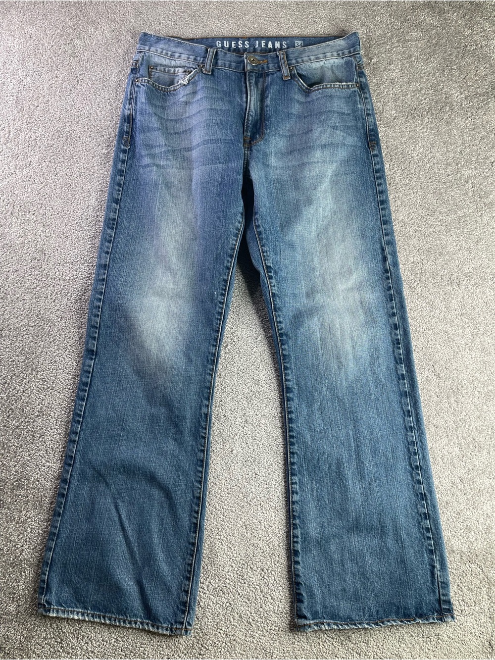 Guess Jeans Men’s 34 Cliff Bootcut Distressed Medium Wash 100% Cotton Y2K